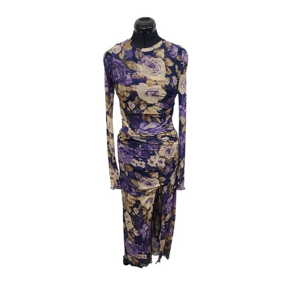 Free People Dresses & Skirts - Free‎ People Floral Mesh Long Sleeve Ruched Maxi Dress Purple S